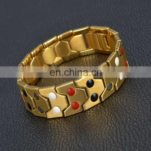 Double Row 4 Element Pain Relief Mens Bio Health Stainless Steel Magnetic Bracelet thumbnail-4