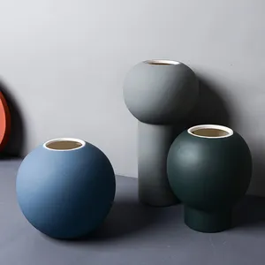 New Product Morandi Ball Rubber Paint Ceramic Table Flower Vase For Landscape Engineering thumbnail-4
