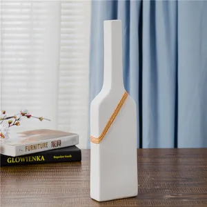 Jingdezhen White Geometry Frosted Hand Woven Rope Ceramic Flower Vase Art Decoration thumbnail-3