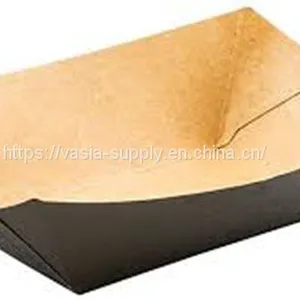 4.2-inch Disposable Paper Food Tray – Black With Kraft Brown Interior Take Out Boat-Perfect for Restaurants, Cafes, and Parties thumbnail-2