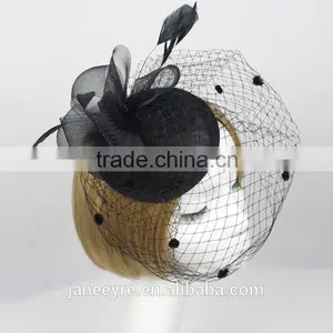 New Arrival Design Black Sinamay Base Fascinator Hat With Veil thumbnail-2