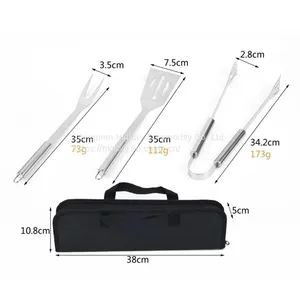 Hot Sale 3pcs Stainless Steel Barbecue Grill Tools Set Cooking Utensil Outdoor Camping BBQ Tools Set thumbnail-3