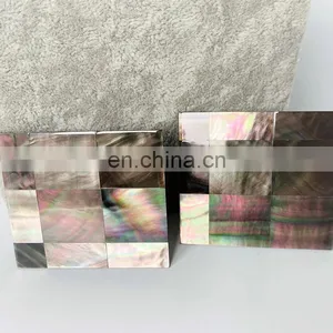 Natural Mother of Pearl Black Mosaic Decorative Coaster Custom Design Drink Cup Coaster Set For Table Decor Wholesale thumbnail-2
