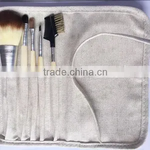 5pcs Canvas Bag Bamboo Handle Cosmetic Makeup Brush Set for Girls thumbnail-1