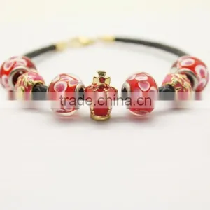Fashion Handmade European Murano Glass Bead Thin Leather Bracelet thumbnail-6