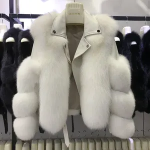 New Whole Leather Fox Fur Coat, Short Female Motorcycle Style, and Slimming Fur Coat of the Same Style as Internet Celebrities thumbnail-1