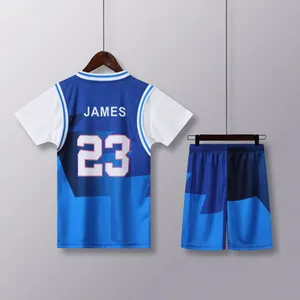 Wholesale Personalized Customizable 100% Polyester Basketball Jersey Mesh Breathable Sport Training Basketball Uniform Set For Men Kids thumbnail-4