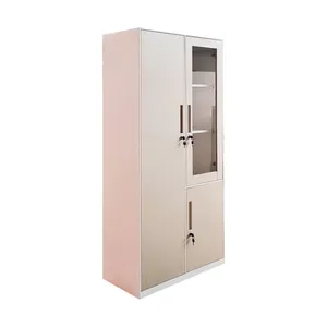 Wood Grain Transfer Metal Wardrobe Customized Office Steel File Cabinet Clothes Locker With Glass thumbnail-2