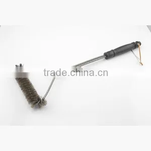 In Stock Factory 12'' BBQ Grill Brush Zinc Plated Wire Bbq Cleaning Brush Brass Wire BBQ Grill Cleaning Brush thumbnail-4