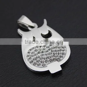 New Stylish High Quality Stainless Steel Diamond OWL Pendant Necklace Wholesale thumbnail-3