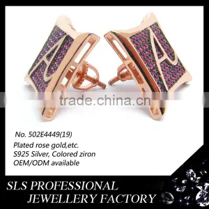 Paving Setting Ruby Gemstone Letter "A" Stud Earrings for Girls as a Gift thumbnail-4