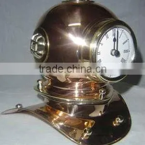 Copper & Brass Diving Helmet Clock , Nautical Diving Helmet , Diver Helmet, Marine Helmet thumbnail-1