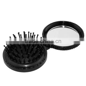 2-in-1 Bling Bling Folding Makeup Mirror With Massaging Hair Brush thumbnail-5