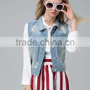 Wholesale Garment Factory Women's Denim Vest With Hoody New Design Lady's Denim Clothes thumbnail-4
