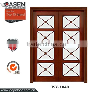 Natural Double Swing Walnut Wooden Balcony Sliding Glass Door thumbnail-1