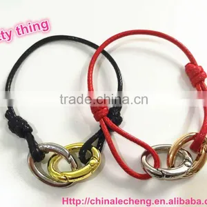 Handmade Red Wax Cotton String Bracelet With Copper Rings Closure for Young Ladies thumbnail-4