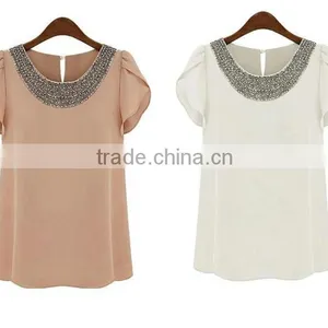 2015 Summer Women Loose Chiffon Blouse Ladies Plus Size Shirt thumbnail-1