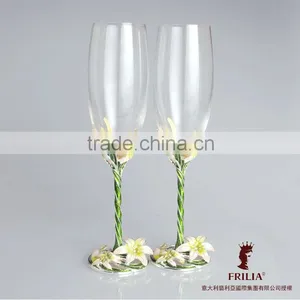 2014 Lily Design, Crystal Champagne Glass With Enamel for Newly Weds thumbnail-1