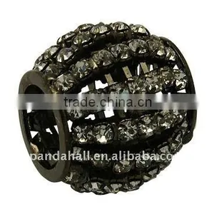 Brass Rhinestone European Beads, Black Color, 23x20mm, Hole: 11mm(CPDL-Q006-B) thumbnail-1