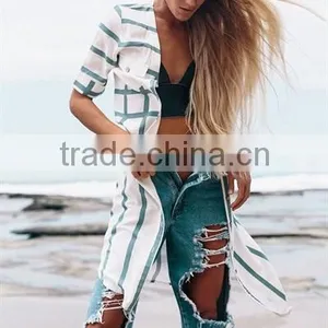 2016 Ladies Stripe Overcoat Women Long Top and Beach Wear thumbnail-3