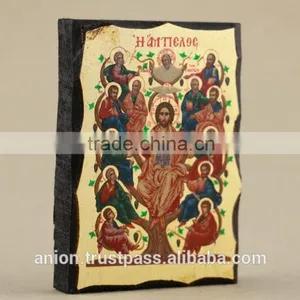 Greek & Russian Orthodox Wooden Icon. Jesus and 12 Disciples. thumbnail-3