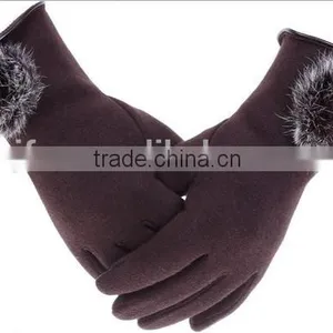 Wholesale Comfortable Winter Girls Rabbit Fur Balls Cuff Thick Wool Gloves thumbnail-3