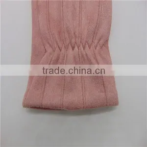 Bowknot Decorated Pink Suede Gloves For Lady thumbnail-6