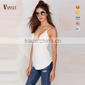 Plain Dye Deep V Sexy Slim Fit Tank Top for Laides thumbnail-1