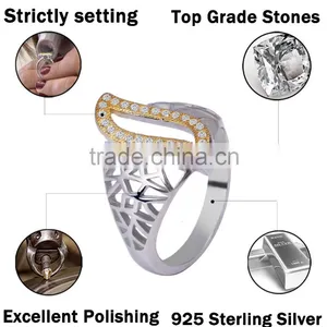 Pure Silver Hollow Out Life of Tree Branches Net Leaf Ring With Gold Plated thumbnail-2