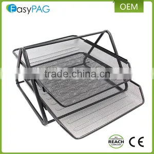 Triangle Support 2 Tier Black Metal Mesh Desk Office File Magazine Rack thumbnail-3