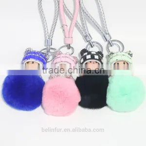 Real Fox Fur Monchhichi Cartoons Keychain thumbnail-1