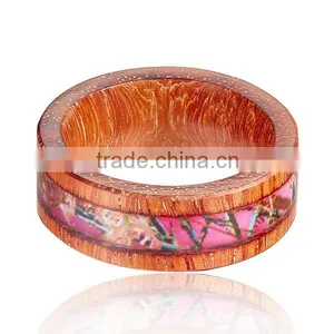 Wholesale Wood Finger Ring With Pink Camouflage Inlay, Wooden Finger Ring thumbnail-3