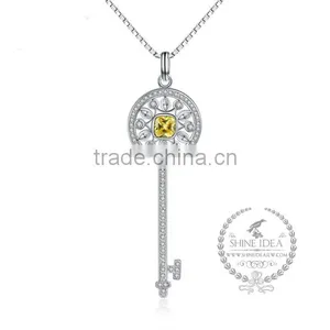 925 Sterling Silver Rhinestone Yellow Zircon Key Pendnat Charm Idea Jewelry Fashion Women Necklace Jewelry Supplies 6360474 thumbnail-1