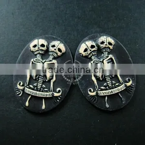 30x40mm Oval Black Twins Skull Skeleton Steam Punk Resin Cameo DIY Halloween Cabochon Vintage Pendant Charm Jewelry Supplies 412 thumbnail-1