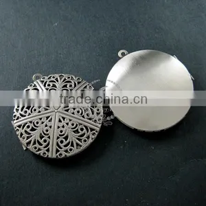 38mm Vintage Style Filigree Antiqued Silver Plated Brass Big Round Photo Locket Pendant Charm DIY Supplies 1113022 thumbnail-1