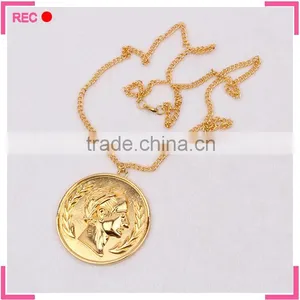 Imitation Gold Plated Necklace With Badge Pendant, Gold Necklace Without Stones thumbnail-1