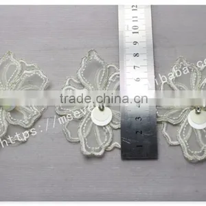 Beautiful Design 8.5cm Width Organza Flowers Beaded Lace in White thumbnail-6