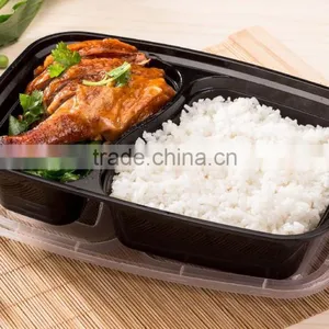 High Quality 2 Dividers Black Plastic Food Bento Boxes thumbnail-2