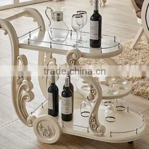 Ivory White Color Solid Wood Hand Carving Dining Trolley thumbnail-1