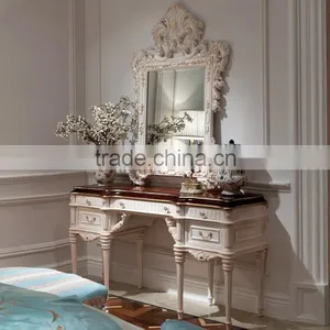 Luxury Neoclassical Style Solid Wood Bedroom Furniture White Color Dressing Table With Matching Mirror thumbnail-1