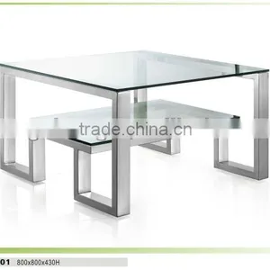 Modern Clear Glass Coffee Table Side Table Stainless Steel Centre Table thumbnail-1