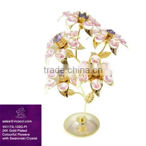 Luxury Gold Plated Decorative Metal Colourful Flowers With Crystals From Swarovski thumbnail-1
