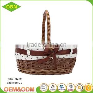 Unique Vintage Handled Handmade Wicker Christmas Gift Basket Empty With Ribbon thumbnail-1
