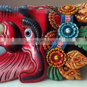 Hand Crafted Wooden Mask of Hindu Lord Ganesh Wall Hanging Made In Nepal thumbnail-2