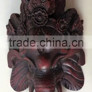 Hand Crafted Wall Hanging Wooden Mask of Hindu Lord Ganesh Nepal thumbnail-1