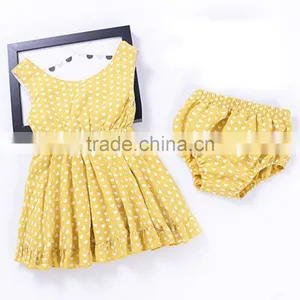 2017 New Design Hot Sale Summer Dress 2017 Wholesale Cotton Clothing Boutique Custom Kids Sleeveless Baby Little Girl Gold Dress thumbnail-1