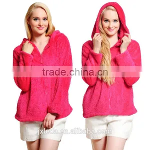 Women Girls Plus Size Snuggle Fleece Blouse Zip Fluffy Warm Hooded Sweatshirt Hoodie Ladies Loose Sweatshirt Jacket With Hood thumbnail-2