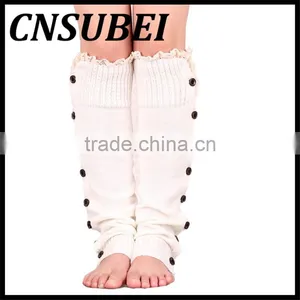2016 Winter Christmas New Knitting Buttons Lace Boot Liner Acrylic Length Socks Thermal Women thumbnail-5
