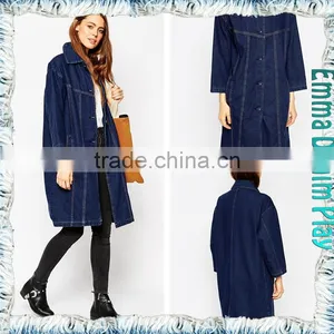 2018 Sexy Ladies Customised Indigo Button up Denim Overcoats thumbnail-1