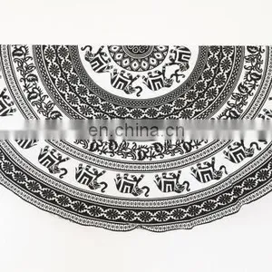 72" Indian Roundie Black White Yoga Mandala Hippie Tapestry Beach Throw Towel Yoga Mat Bohemian Art thumbnail-1